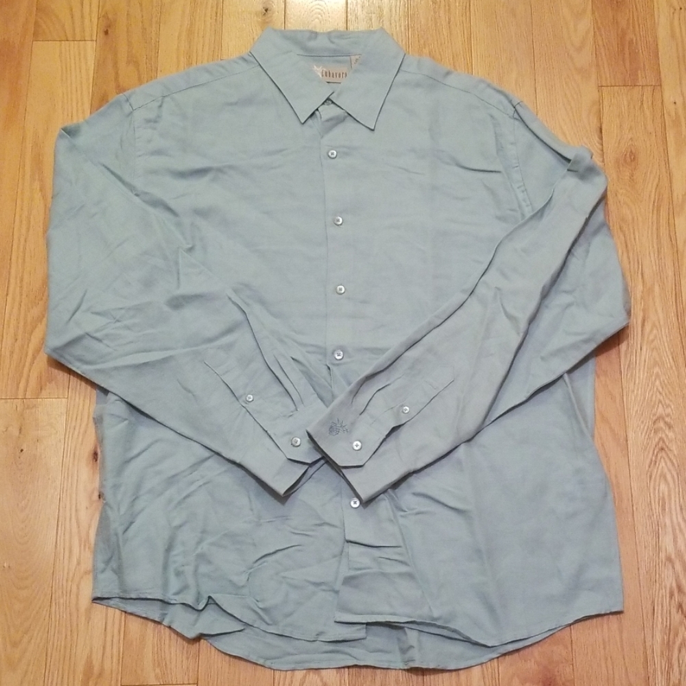 Cubavera L/S Linen Rayon Blend Shirt Light Teal